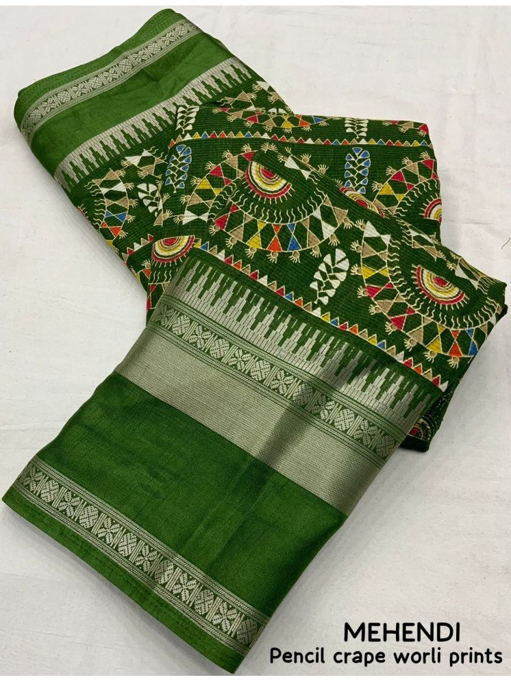     			Bhuwal Fashion Mysore Silk Printed Saree With Blouse Piece - Green ( Pack of 1 )