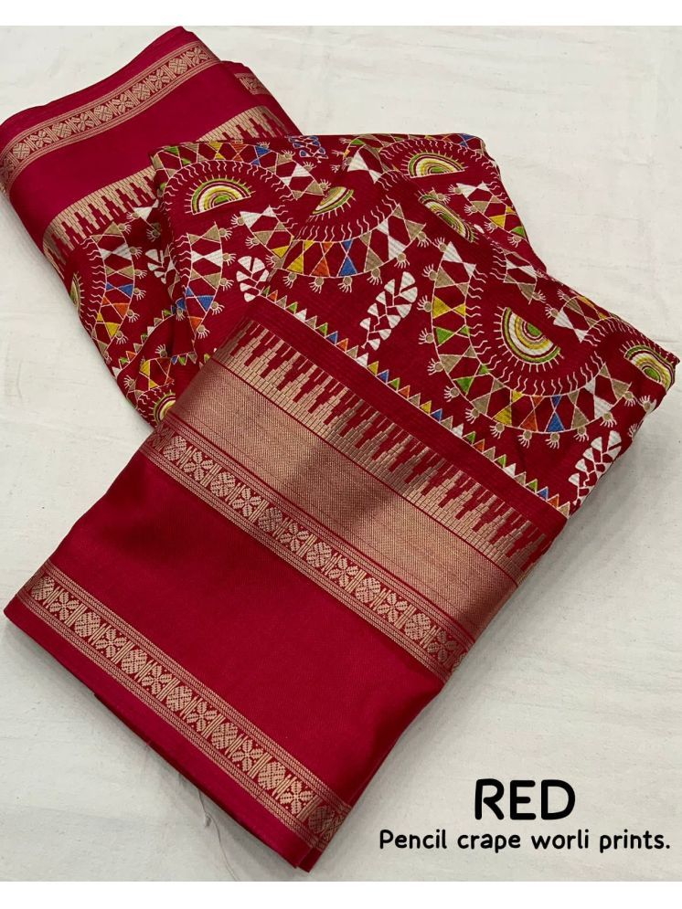     			Bhuwal Fashion Mysore Silk Printed Saree With Blouse Piece - Red ( Pack of 1 )