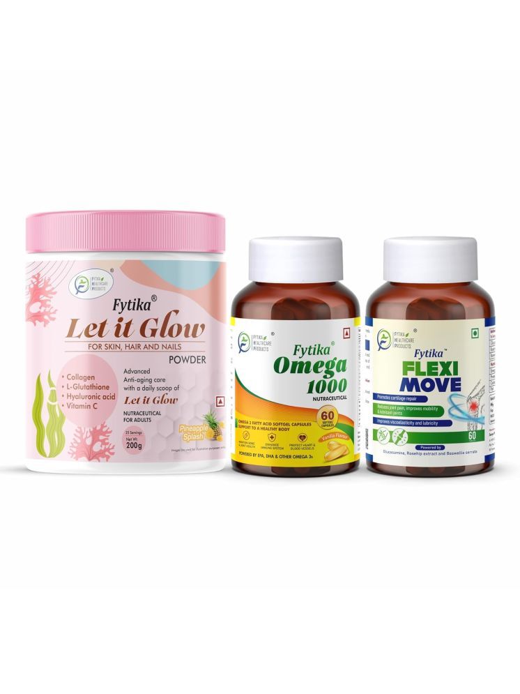     			Fytika Let it Glow Pineapple, Collagen Powder-200G + Fytika Omega1000 (Omega3 Fatty acids)-60 Caps + Fytika Flexi Move| Glucosamine, Rosehip Powder extract-60 Tabs