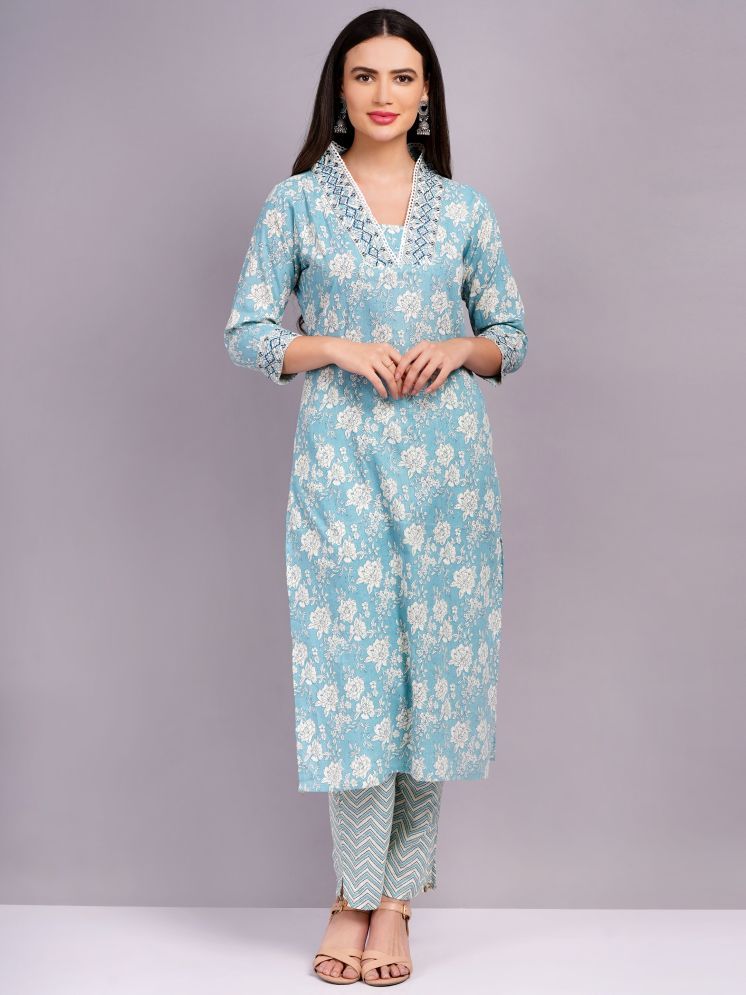     			HIGHLIGHT FASHION EXPORT Cotton Blend Self Design Kurti With Pants Women's Stitched Salwar Suit - Blue ( Pack of 1 )