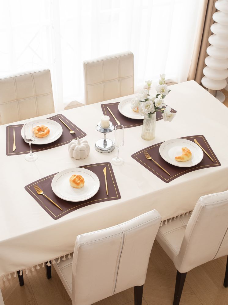     			HOKIPO Faux Leather Solid Table Mats ( 45 cm x 30 cm ) Pack of 4 - Brown