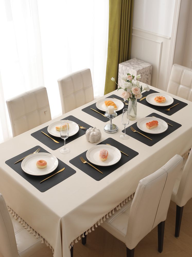     			HOKIPO Faux Leather Solid Table Mats ( 44 cm x 30 cm ) Pack of 6 - Black