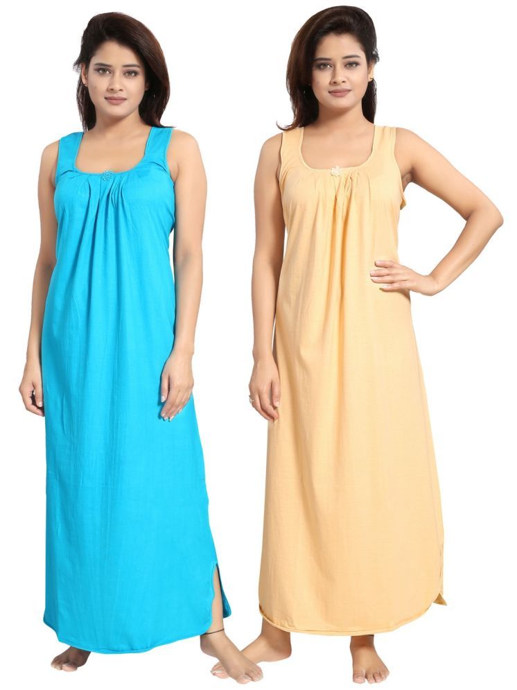     			INNER BEATS Multicolor Cotton Blend Women's Nightwear Night Dress ( Pack of 2 )