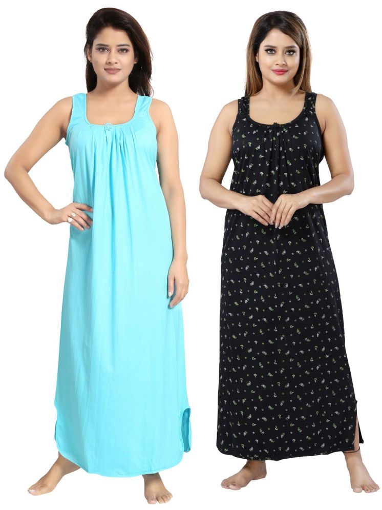     			INNER BEATS Multicolor Cotton Blend Women's Nightwear Night Dress ( Pack of 2 )