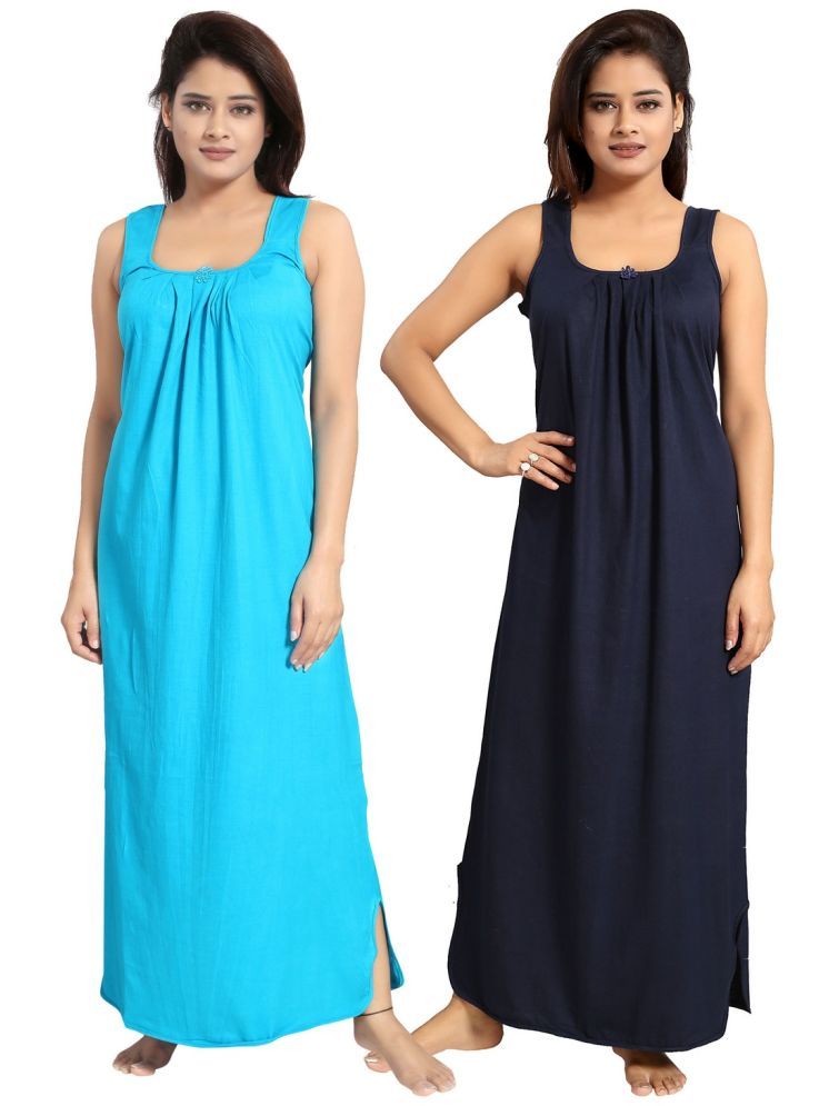     			INNER BEATS Multicolor Cotton Blend Women's Nightwear Night Dress ( Pack of 2 )