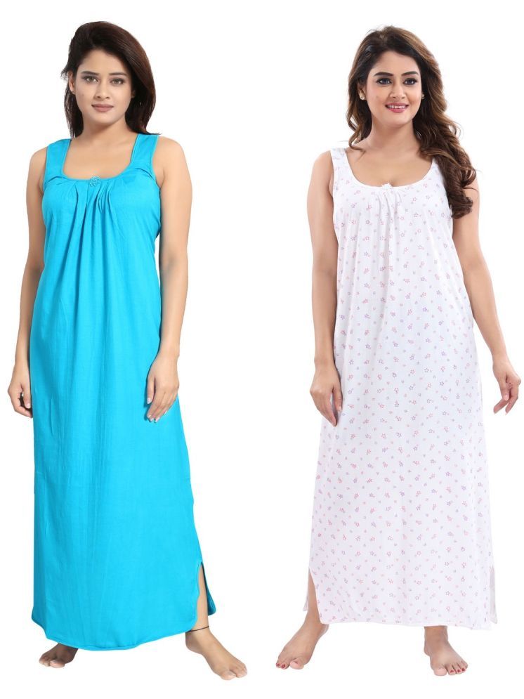     			INNER BEATS Multicolor Cotton Blend Women's Nightwear Night Dress ( Pack of 2 )