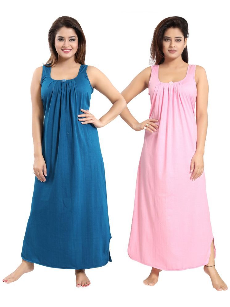     			INNER BEATS Multicolor Cotton Blend Women's Nightwear Night Dress ( Pack of 2 )