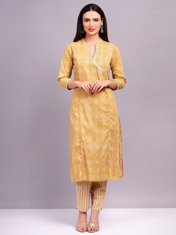     			Jyoti Cotton Blend Self Design Kurti With Pants Women's Stitched Salwar Suit - Yellow ( Pack of 1 )