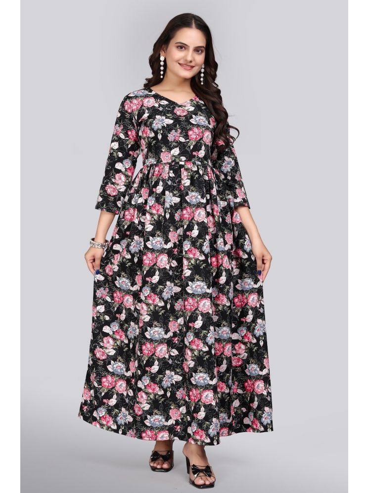     			PRIJHON Crepe Printed Full Length Women's Gown - Black ( Pack of 1 )