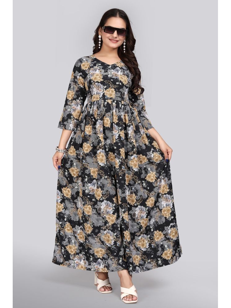     			PRIJHON Crepe Printed Full Length Women's Drop Waist Dress - Black ( Pack of 1 )