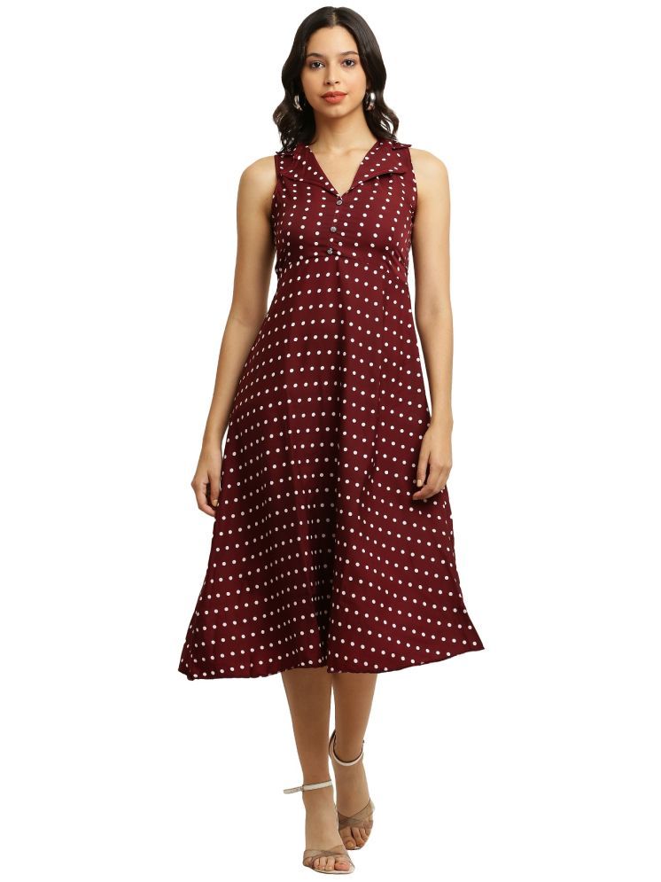     			READYON Crepe Printed Midi Women's A-line Dress - Maroon ( Pack of 1 )