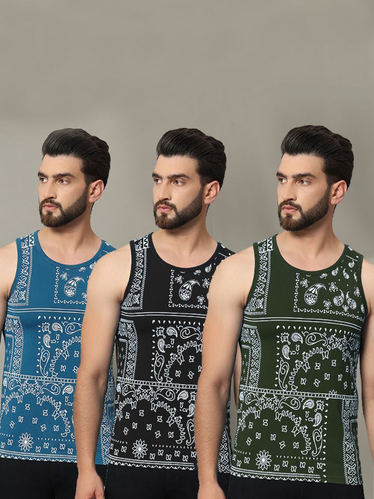     			RELANE Cotton Blend Regular Fit Printed Sleeveless Men's T-Shirt - Black ( Pack of 3 )