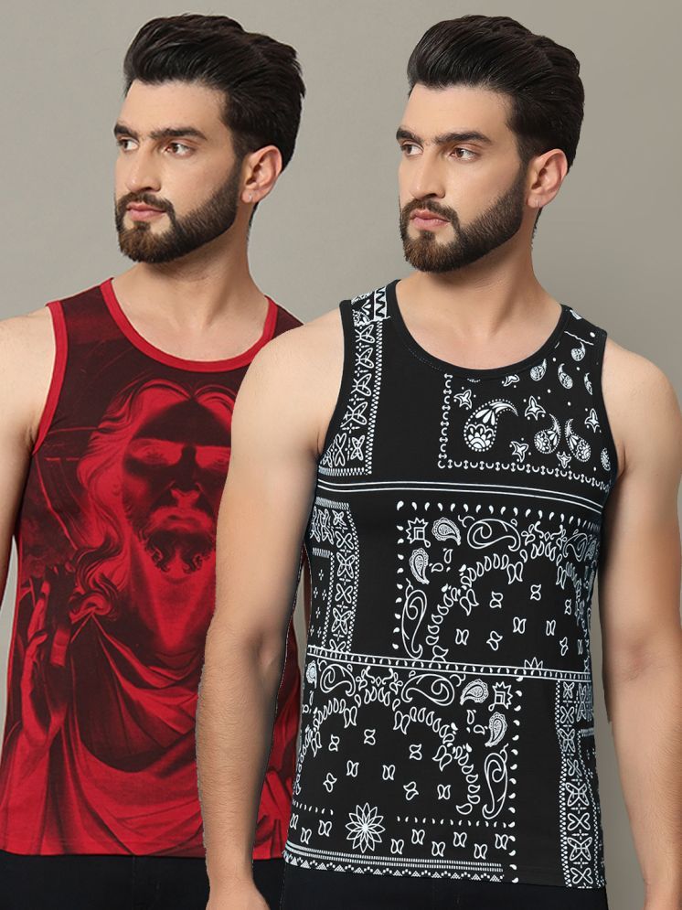     			RELANE Cotton Blend Regular Fit Printed Sleeveless Men's T-Shirt - Black ( Pack of 2 )