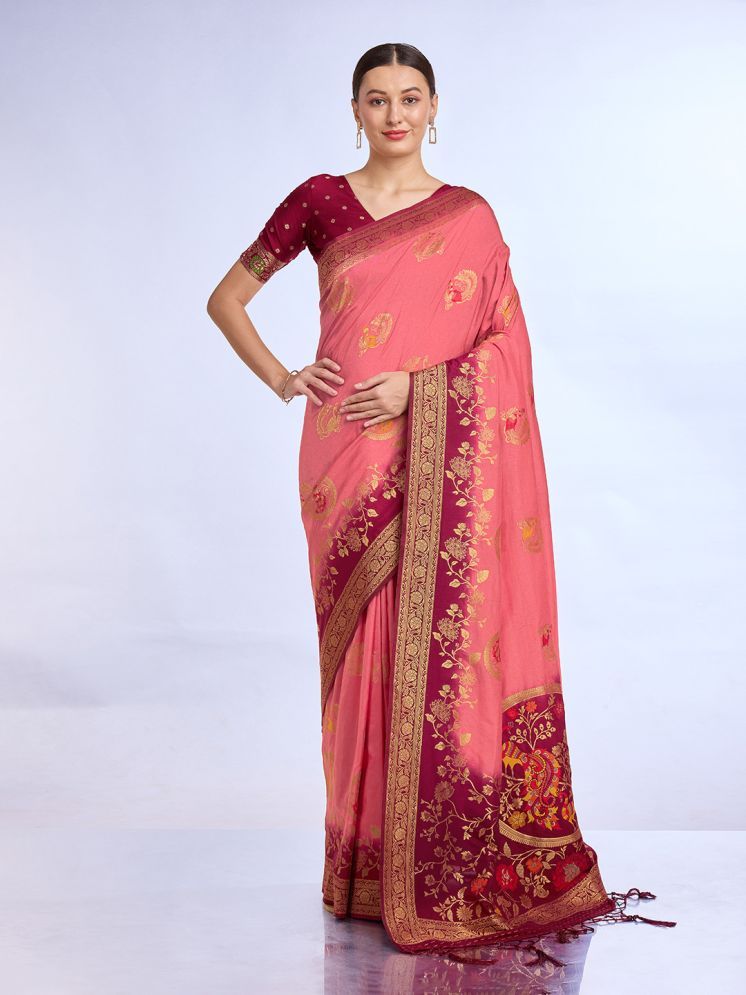     			Rekha Maniyar Silk Embellished Saree With Blouse Piece - Pink ( Pack of 1 )