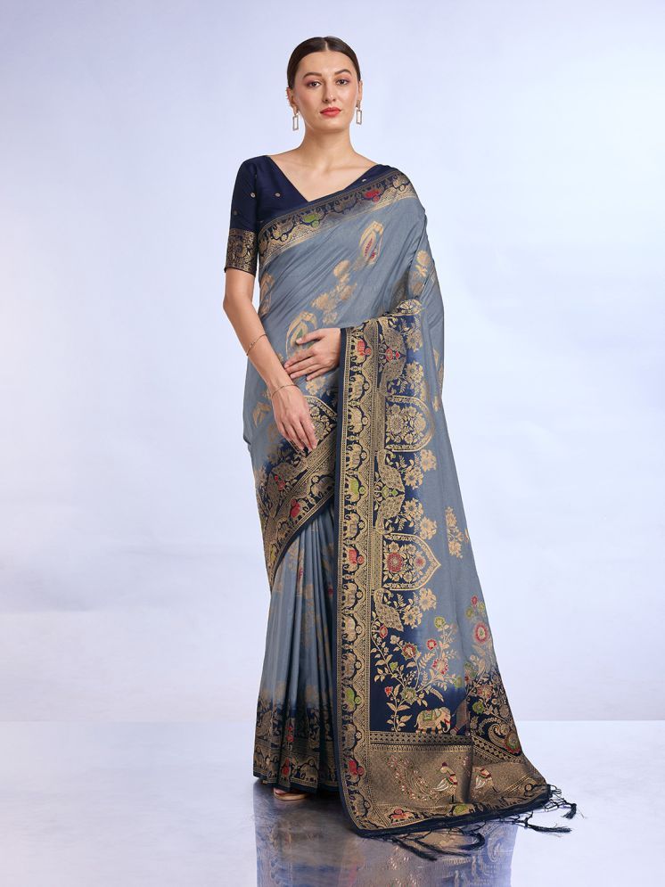     			Rekha Maniyar Silk Embellished Saree With Blouse Piece - Grey ( Pack of 1 )