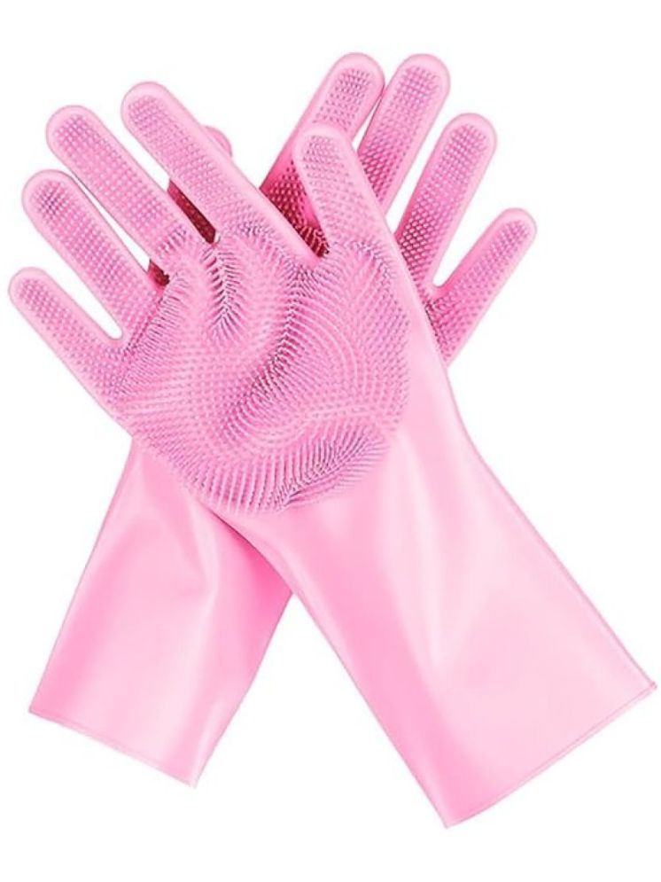     			Shopeleven Pink Rubber Free Size Cleaning Gloves ( Pack of 1 )