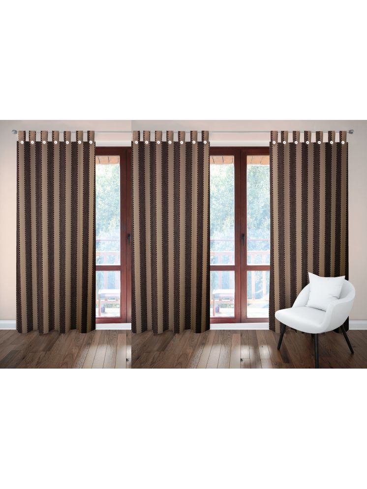     			Tidy Vertical Striped Transparent Loop Curtain 6.5 ft ( Pack of 3 ) - Beige