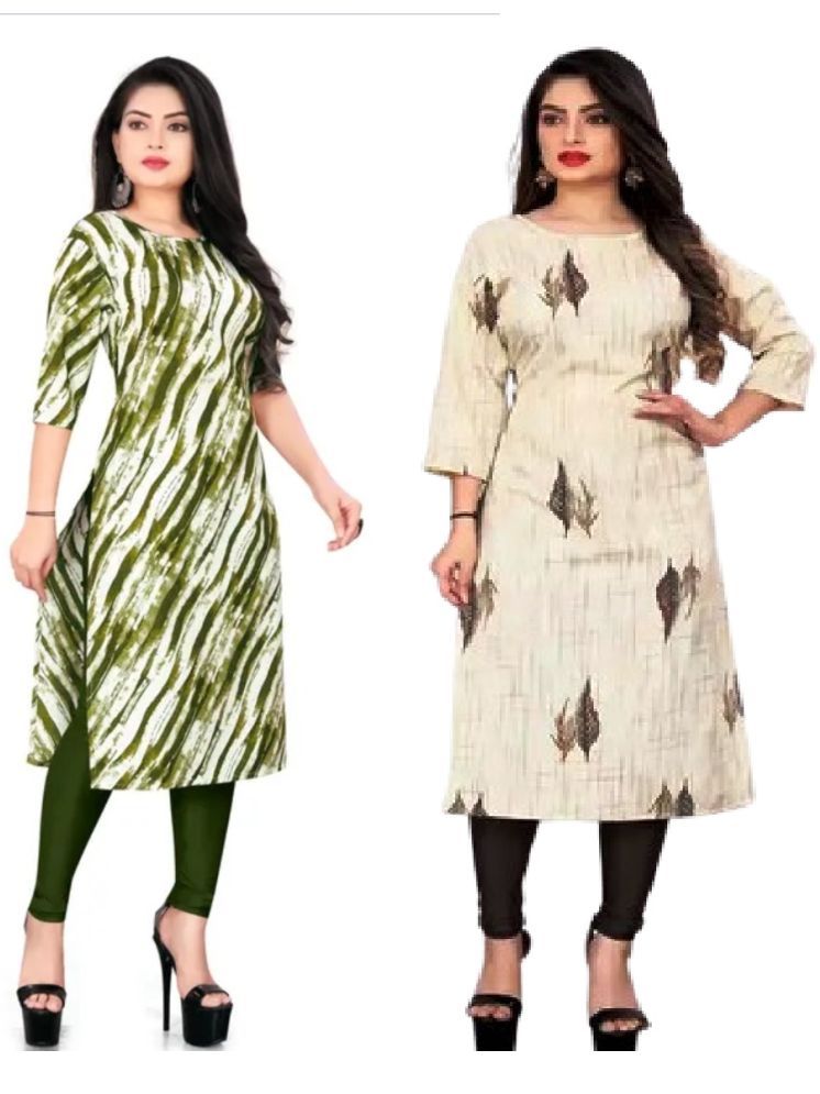     			VACHHARAJ GROUP Crepe Printed A-line Women's Kurti - Green,Grey ( Pack of 2 )