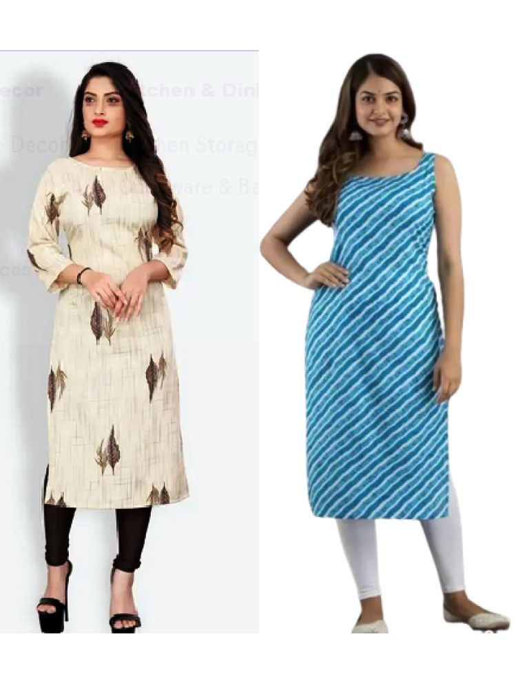     			VACHHARAJ GROUP Crepe Printed A-line Women's Kurti - Blue,Grey ( Pack of 2 )