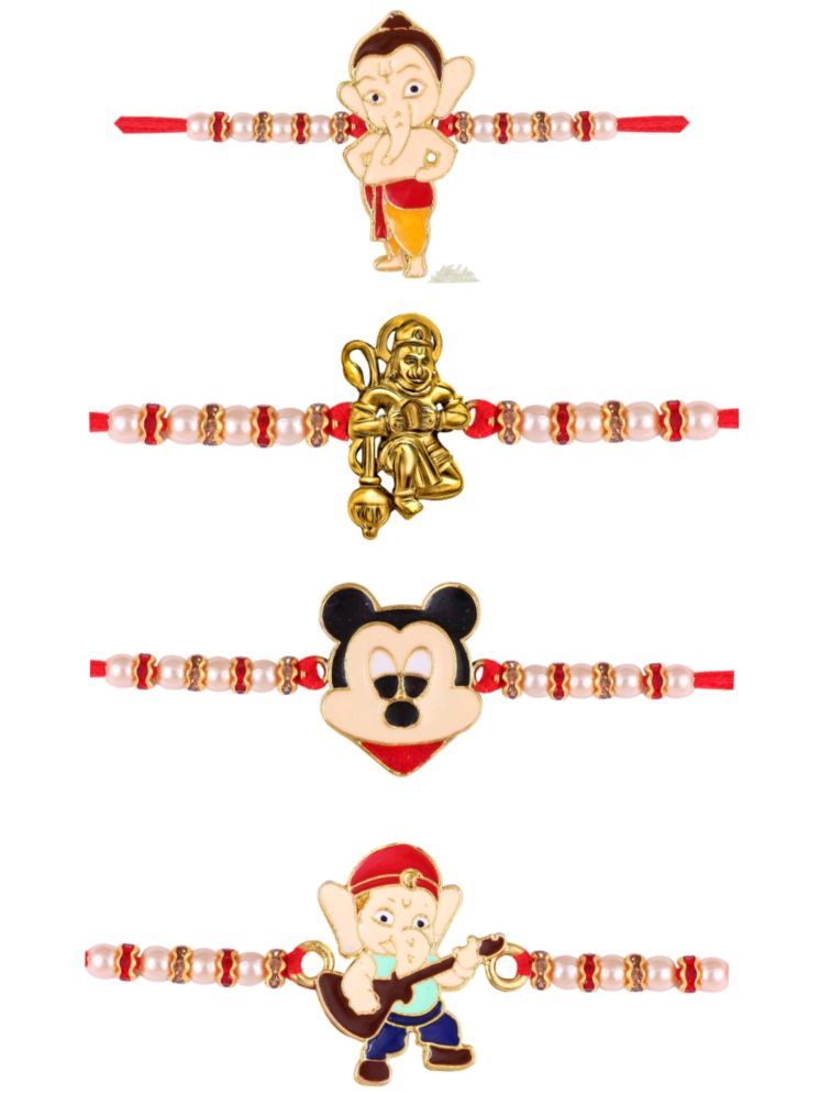     			Vighnaharta  Hanuman Ji Ganesh ji mickey mouse Fancy Pearls rakhi combo Kids Rakhi and Lovely Brother pack of 4[VFJ1146-1156-1151-1155RKG]