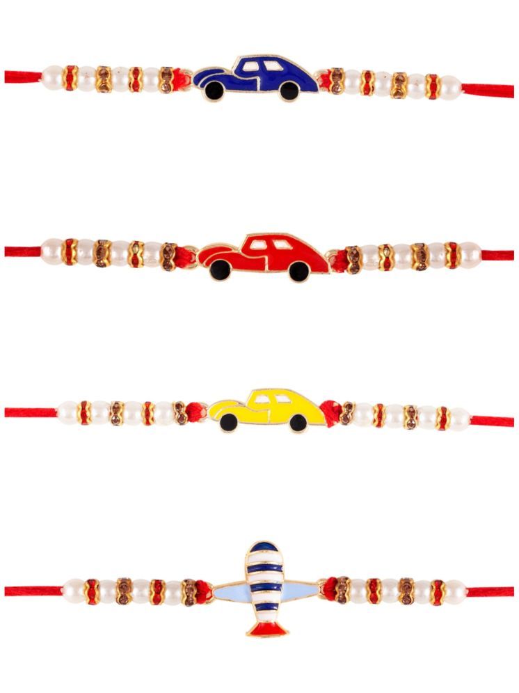     			Vighnaharta  airplane and car cartoon Pearls rakhi combo Kids Rakhi and Lovely Brother pack of 4[VFJ1163-1162BLUE-RED-YELLOW-RKG]