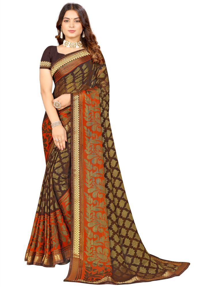     			mahalaxmi fab Georgette Printed Saree With Blouse Piece - Brown ( Pack of 1 )