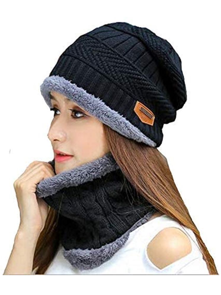     			ATIPRIYA Black Woollen Women's Cap ( Pack of 1 )