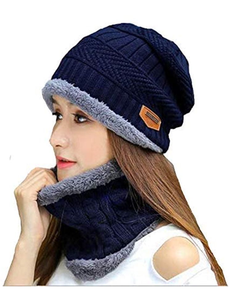     			ATIPRIYA Blue Woollen Women's Cap ( Pack of 1 )