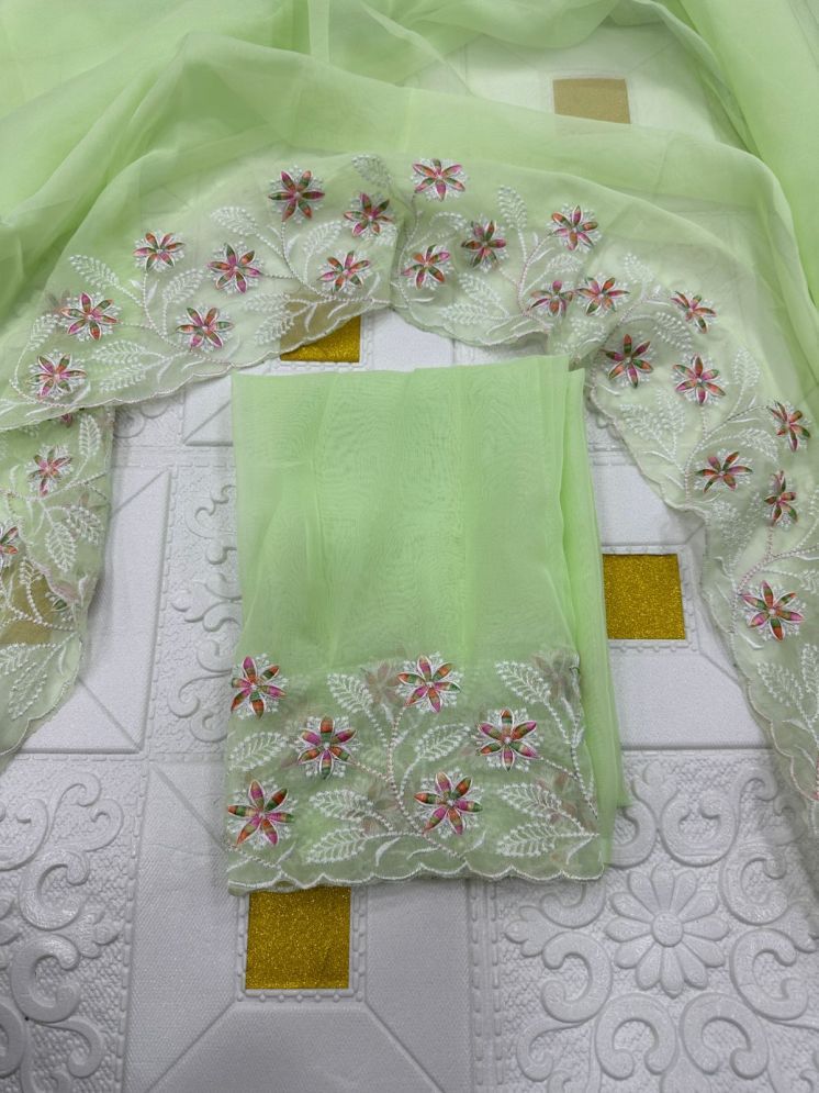     			Aika Organza Embroidered Saree With Blouse Piece - LightGreen ( Pack of 1 )