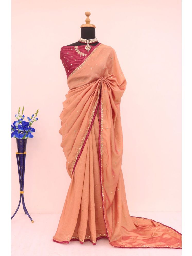     			Aika Silk Embellished Saree With Blouse Piece - Orange ( Pack of 1 )