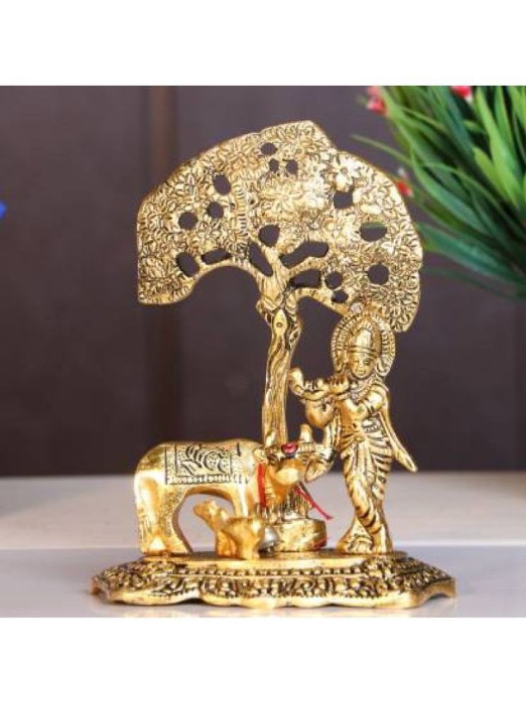     			Art n Hub Metal Krishna with Cow Standing Under Tree Plying Flute Decorative Showpiece/God Idol (Pack of 1)