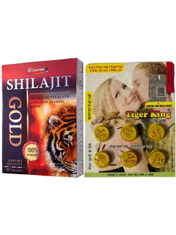     			Ayurvedic Shilajit 10 Capsules And Tiger king cream for men time booster yellow 9gm ( Total 1.5x6=9 in a pack )