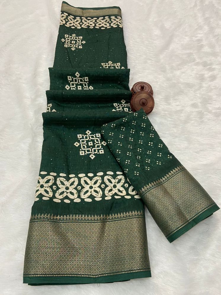     			Bhuwal Fashion Art Silk Printed Saree With Blouse Piece - Green ( Pack of 1 )