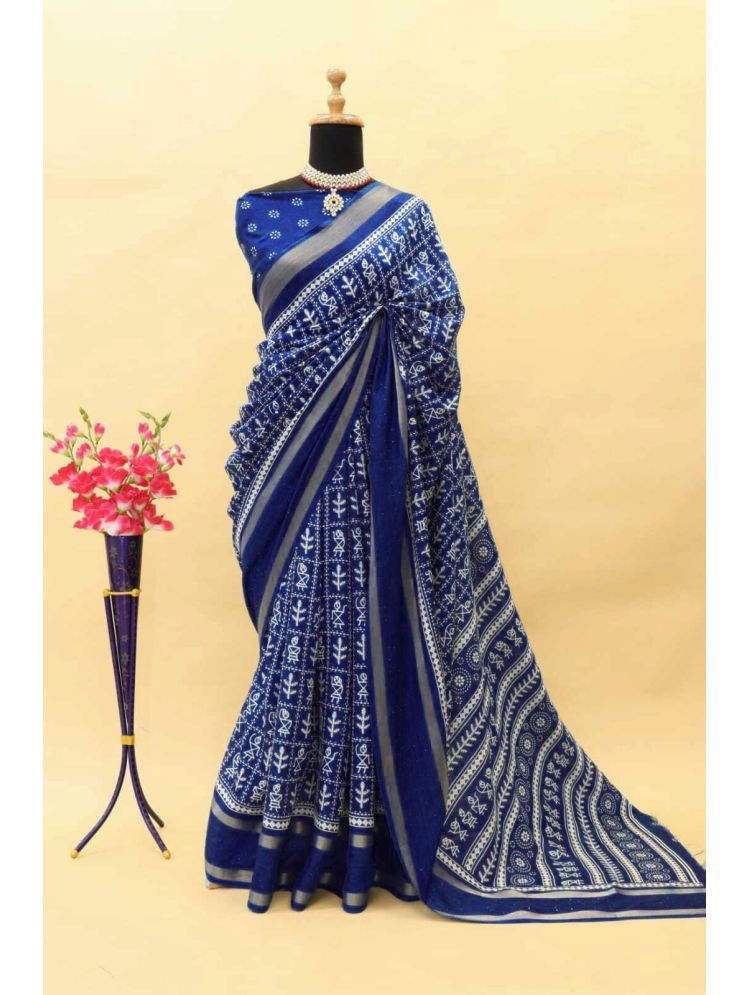     			Bhuwal Fashion Art Silk Printed Saree With Blouse Piece - Navy Blue ( Pack of 1 )