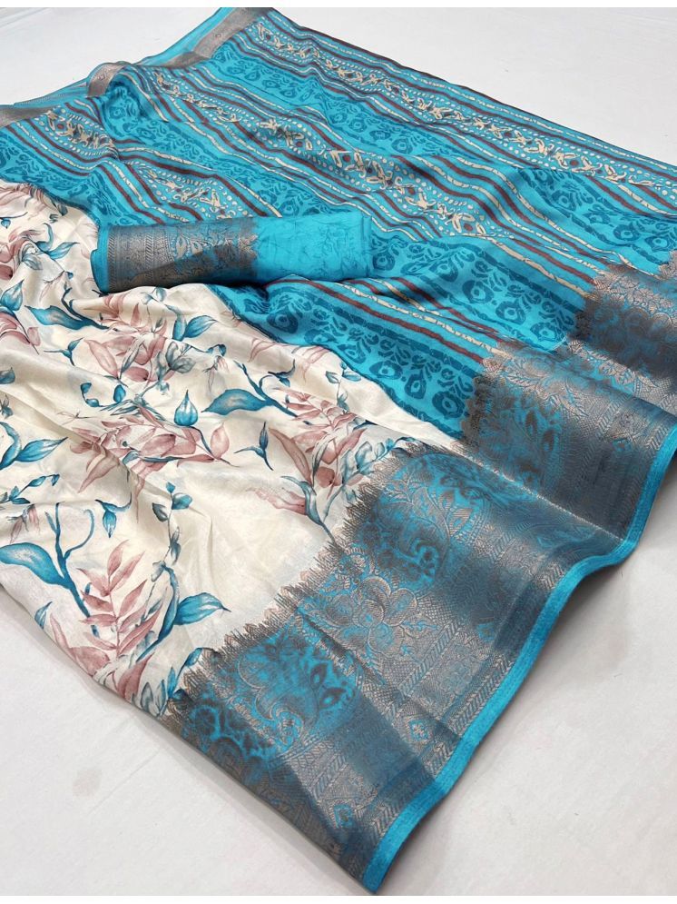     			Bhuwal Fashion Art Silk Printed Saree With Blouse Piece - Turquoise ( Pack of 1 )