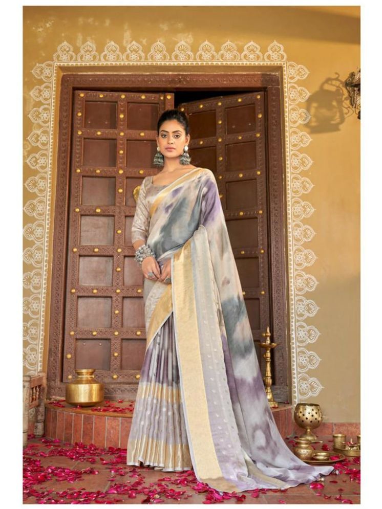     			Bhuwal Fashion Chiffon Striped Saree With Blouse Piece - Grey ( Pack of 1 )