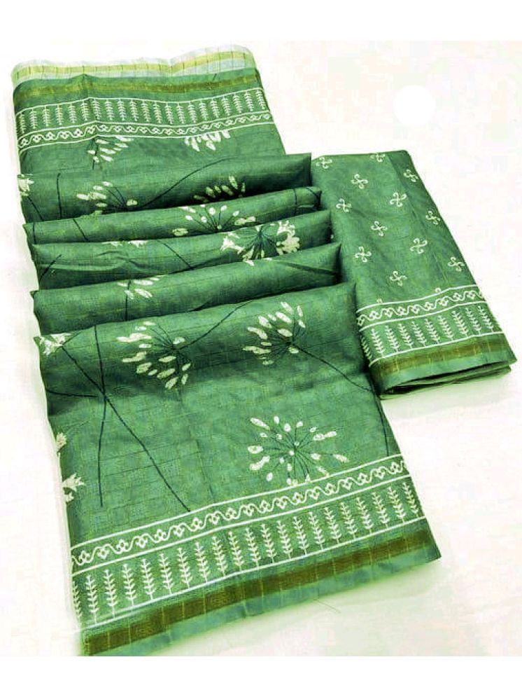     			Bhuwal Fashion Jute Printed Saree With Blouse Piece - Green ( Pack of 1 )