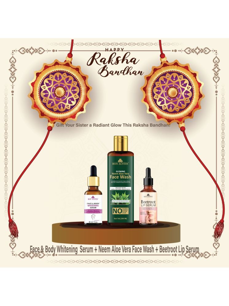     			Bon Austin Face and Body Whitening Serum 30ml, Glowing  Neem Aloevera Face wash 200ml & Beetroot Lip Serum 30ml - Set of 3 Items