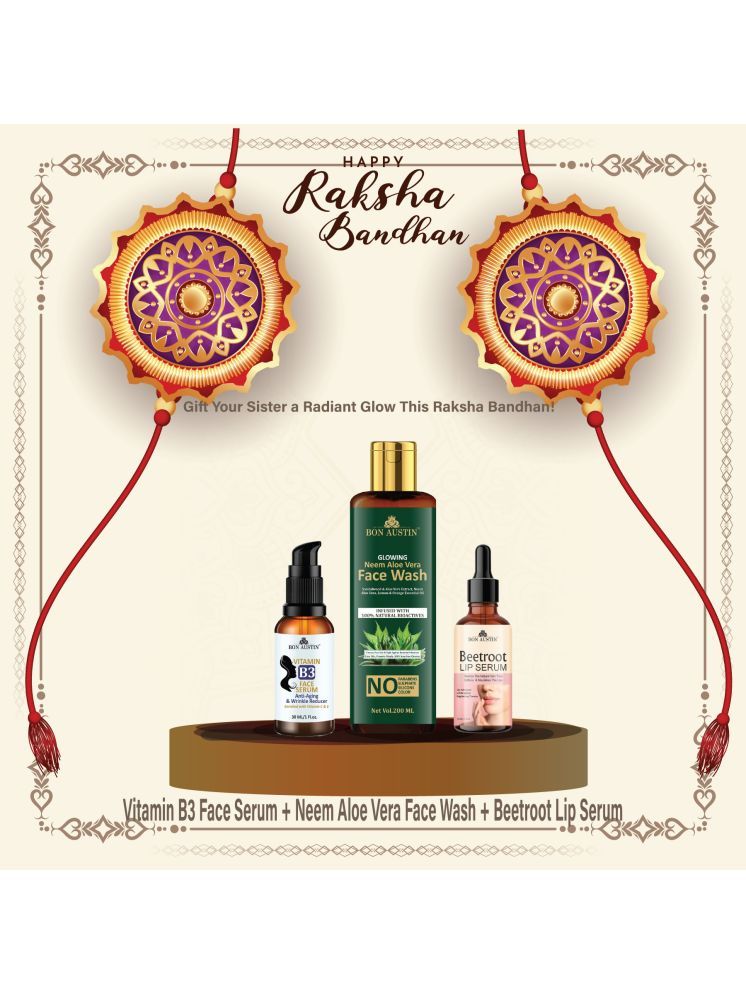     			Bon Austin Vitamin B3 Facial Serum 30ml, Glowing  Neem & Aloe Vera Face Wash 200ml & Beetroot Lip Serum 30ml - Set of 3 Items