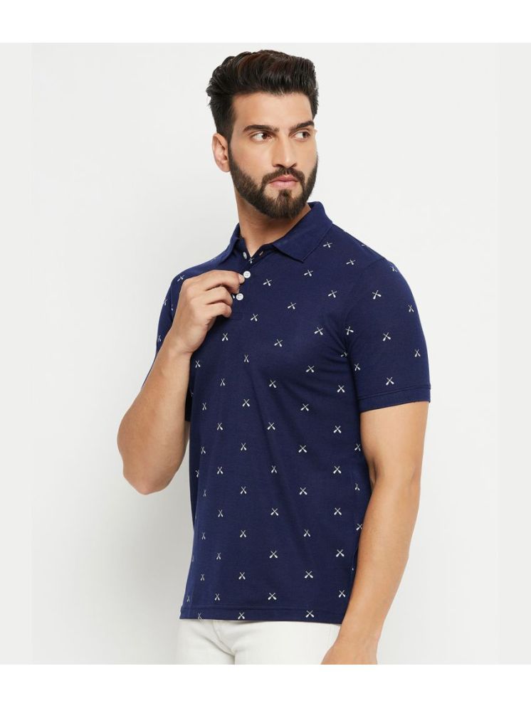     			DENNIN Cotton Blend Regular Fit Printed Half Sleeves Men's Polo T Shirt - Navy Blue ( Pack of 1 )