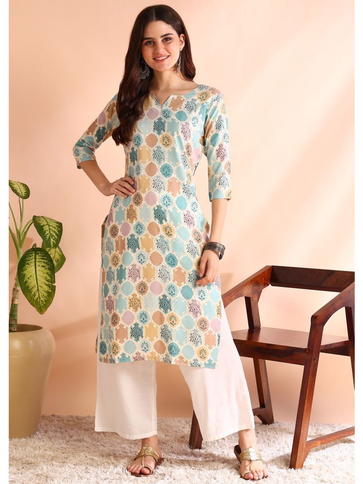     			DSK STUDIO Pack of 1 Viscose Printed Straight Women's Kurti - ( Turquoise )