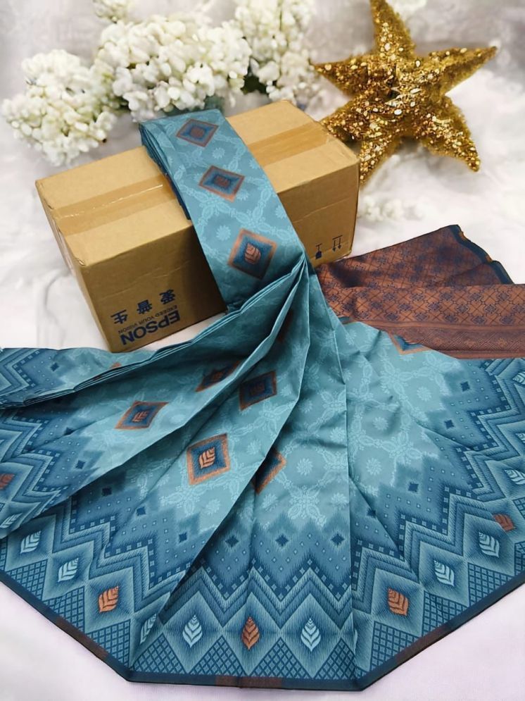     			JULEE Banarasi Silk Embellished Saree With Blouse Piece - SkyBlue ( Pack of 1 )