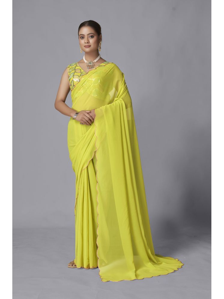     			JULEE Georgette Solid Saree With Blouse Piece - Lime Green1 ( Pack of 1 )