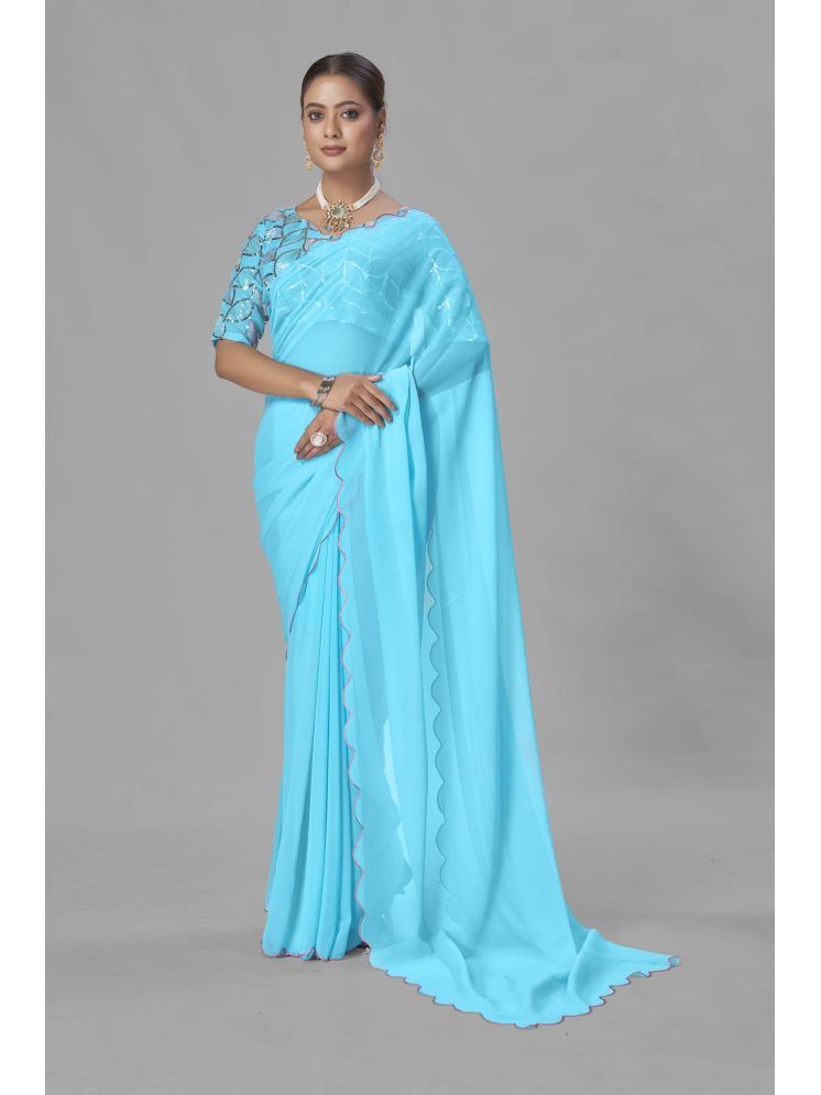     			JULEE Georgette Solid Saree With Blouse Piece - SkyBlue ( Pack of 1 )