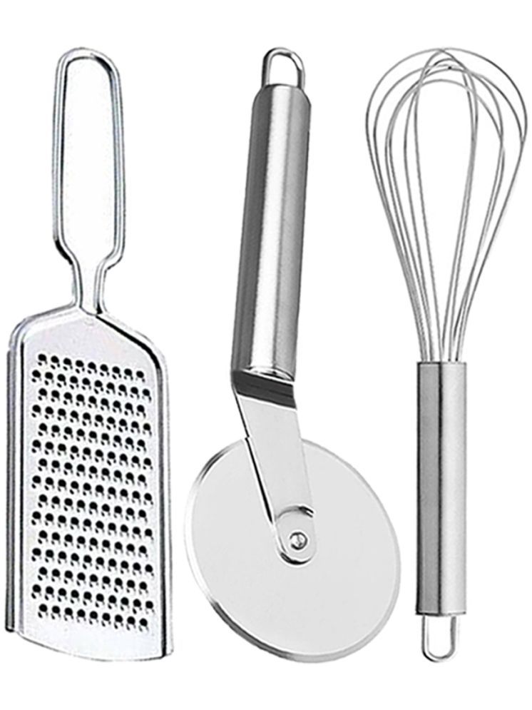     			OC9 Silver Stainless Steel Grater+Pizza Cutter+Whisk ( Set of 3 )