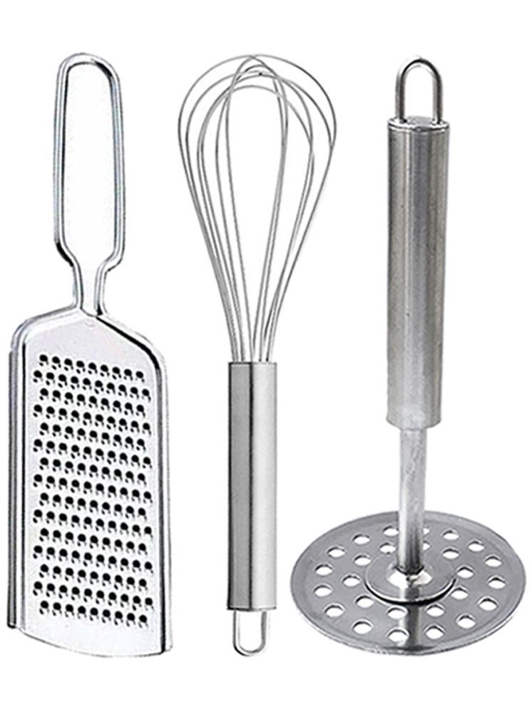     			OC9 Silver Stainless Steel Grater+Whisk+Masher ( Set of 3 )