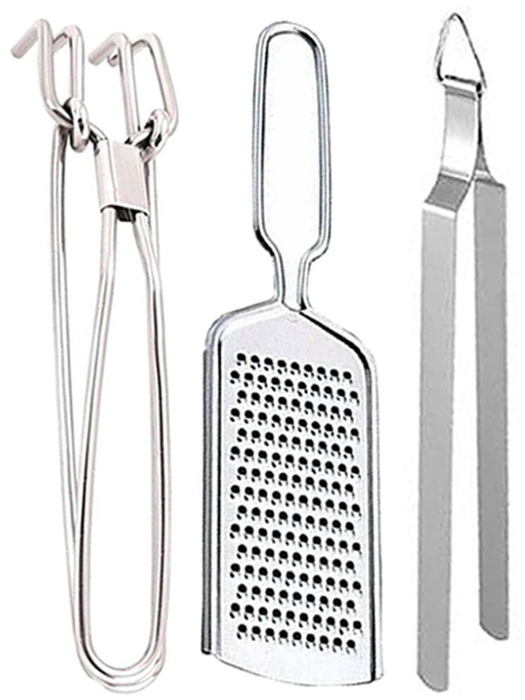     			OC9 Silver Stainless Steel Grater+Pakkad+Chimta ( Set of 3 )