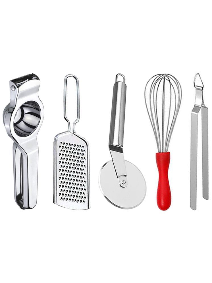     			OC9 Silver Stainless Steel Lemon+Grater+Pizza+Whisk+Chimta ( Set of 5 )