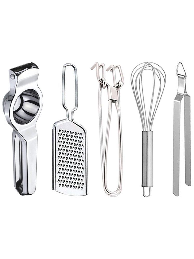     			OC9 Silver Stainless Steel Lemon+Grater+Pakkad+Whisk+Chimta ( Set of 5 )