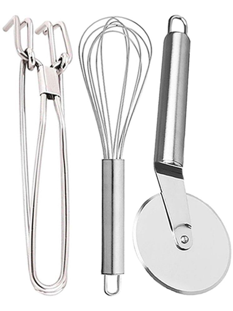     			OC9 Silver Stainless Steel Pakkad+Whisk+Pizza Cutter ( Set of 3 )